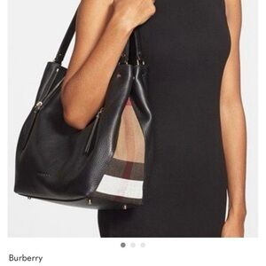 Burberry Maidstone Medium Black-Leather Peek Canvas Check Shoulder Bag